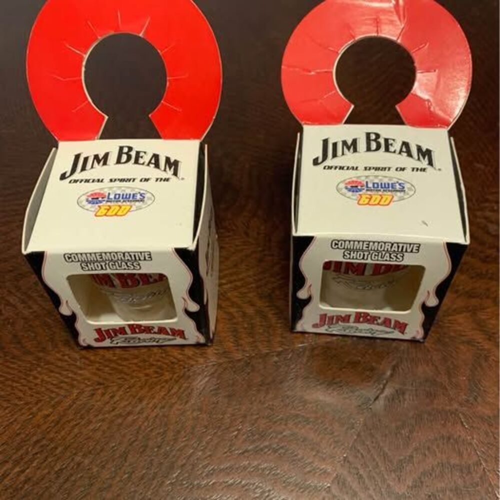 Jim Beam Lowes 600 racing commenerative shot glassess